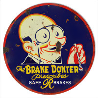 Dokter Safe Brakes Gas Station Metal Sign - 14" Round