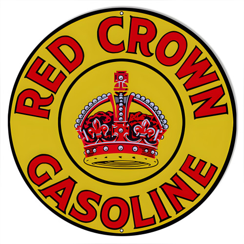 Large Red Crown Gasoline Motor Oil Metal Sign - 18" Round