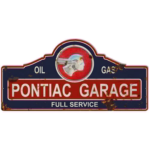 Distressed Pontiac Garage Shop Metal Sign - 23" x 11.25"