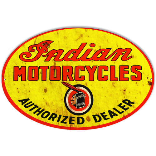 Indian Motorcycle Authorized Dealer Vintage Metal Sign - 23.5" x 15"