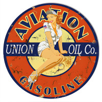 Aviation Vintage Reproduction Pin Up Girl Motor Oil Metal Sign - 30" Round