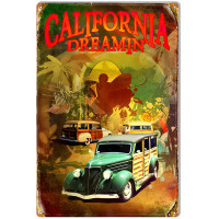 California Dreamin With Woody's Garage Shop Metal Sign - 12" x 18"