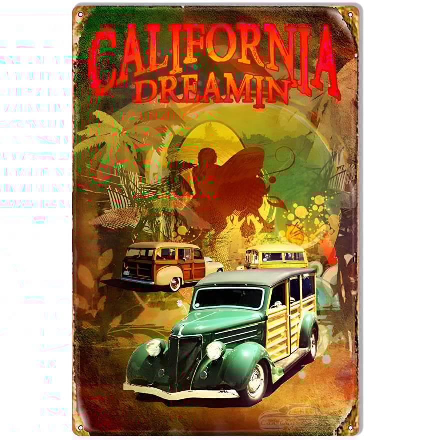 California Dreamin With Woody's Garage Shop Metal Sign - 12" x 18" California Dreamin With Woody's Garage Shop Metal Sign - 12" x 18"