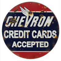 Chevron Credit Cards Accepted Metal Sign - 14" Round