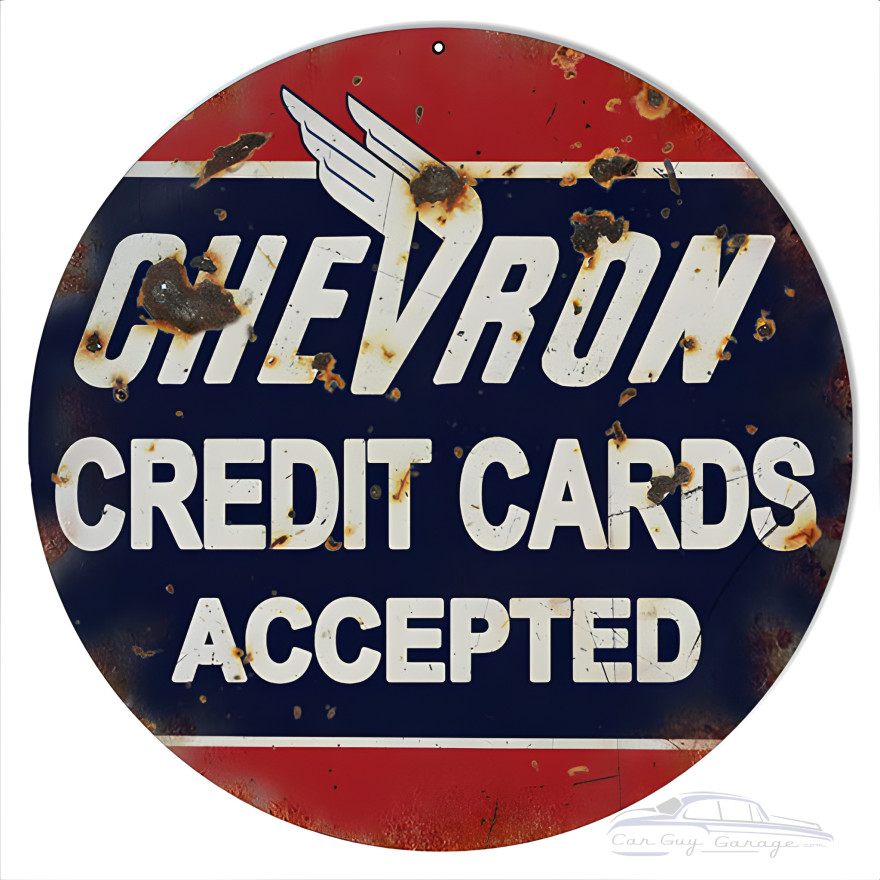 Chevron Credit Cards Accepted Metal Sign - 14" Round Chevron Credit Cards Accepted Metal Sign - 14" Round