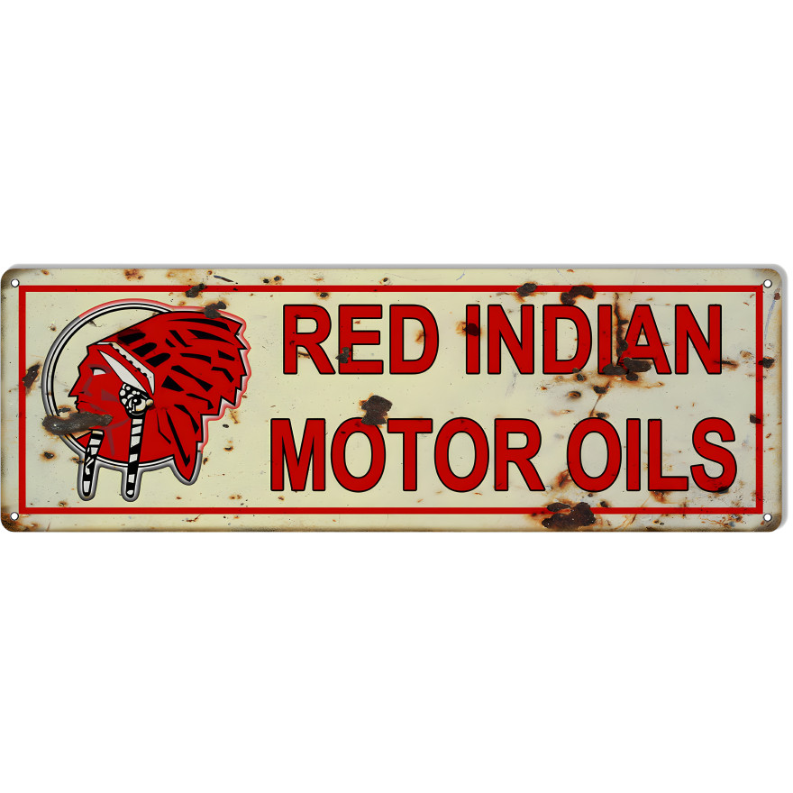 Red Indian Motor Oils Metal Sign - 6" x 18" Red Indian Motor Oils Metal Sign - 6" x 18"