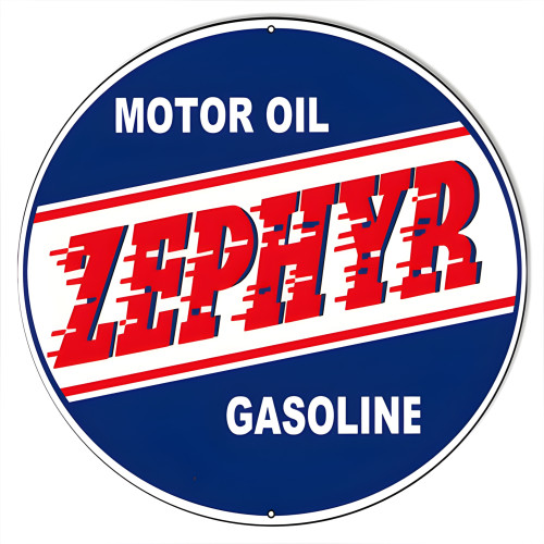Zepher Gasoline Motor Oil Metal Sign - 18" Round