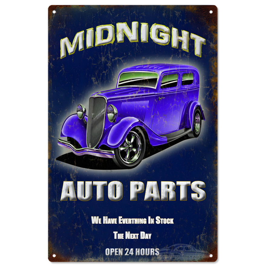 Midnight Auto Parts Hot Rod Garage Metal Sign - 12" x 18" Midnight Auto Parts Hot Rod Garage Metal Sign - 12" x 18"