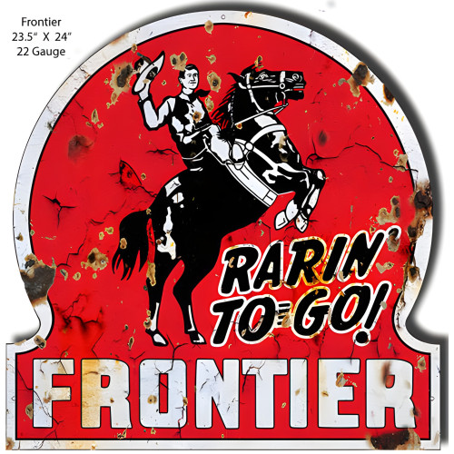 Frontier Gas and Motor Oil Reproduction Metal Sign - 23.5" x 24"