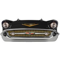 1957 Black Chevrolet Front End Metal Sign - 24.5" x 10"