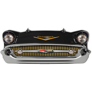 1957 Black Chevrolet Front End Metal Sign - 24.5" x 10"