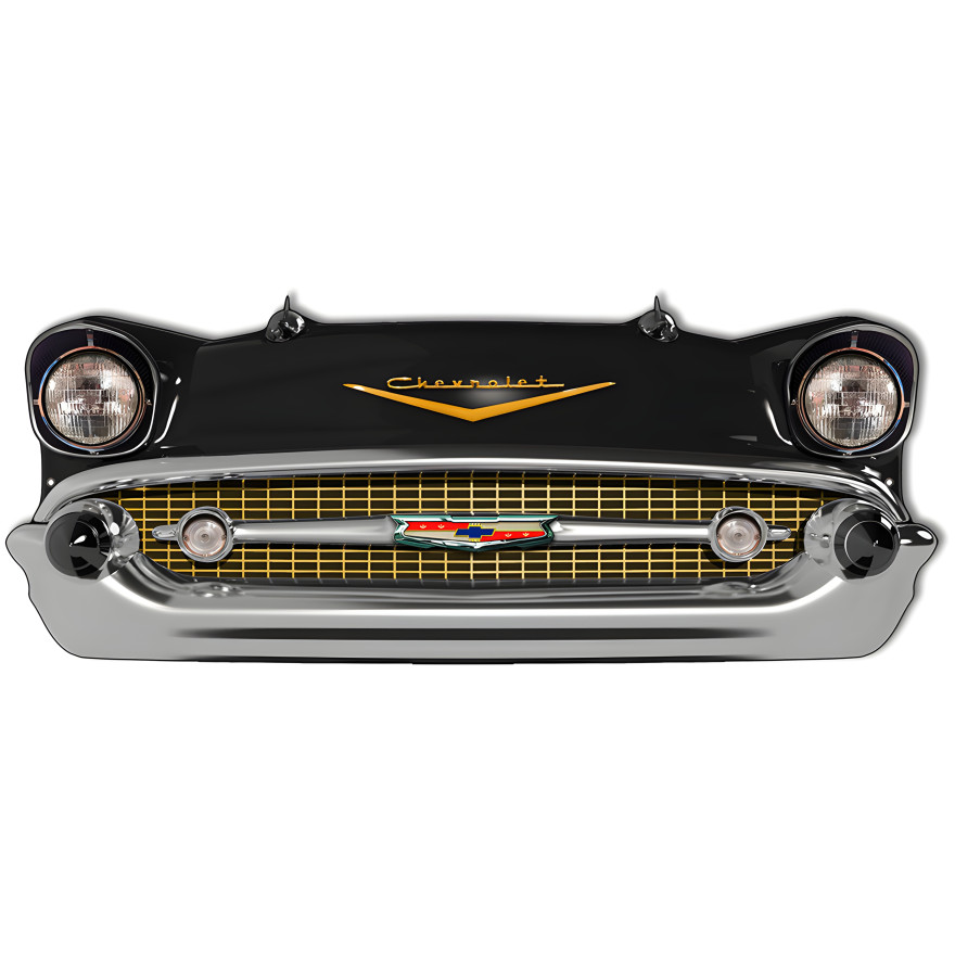 1957 Black Chevrolet Front End Metal Sign - 24.5" x 10"