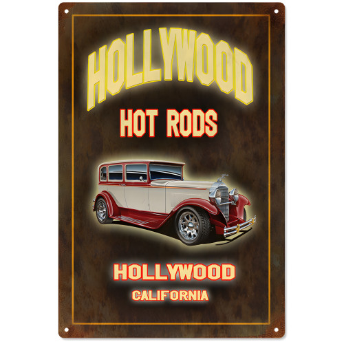 Hollywood's Hot Rod Garage Metal Sign - 12" x 18"