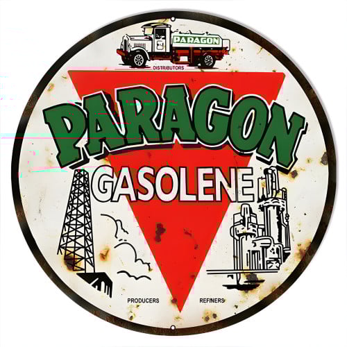 Paragon Gasolene Metal Sign - 18" Round
