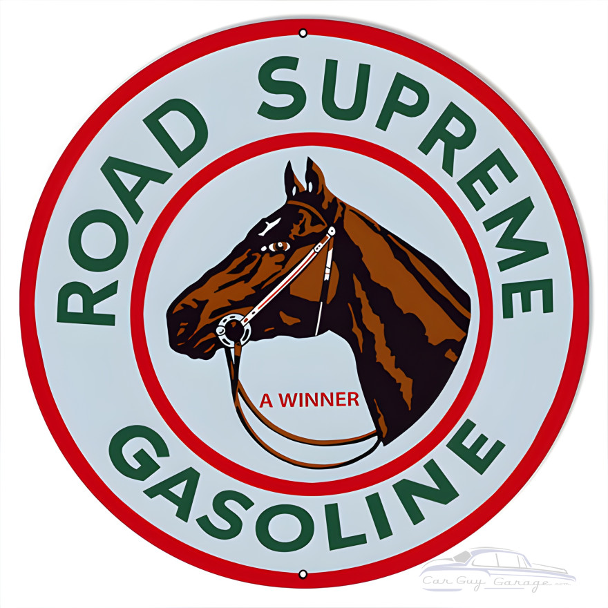 Road Supreme Gasoline Metal Sign - 24" Round Road Supreme Gasoline Metal Sign - 24" Round