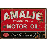 Amalie First Because It Lasts Motor Oil Metal Sign - 16" x 24"
