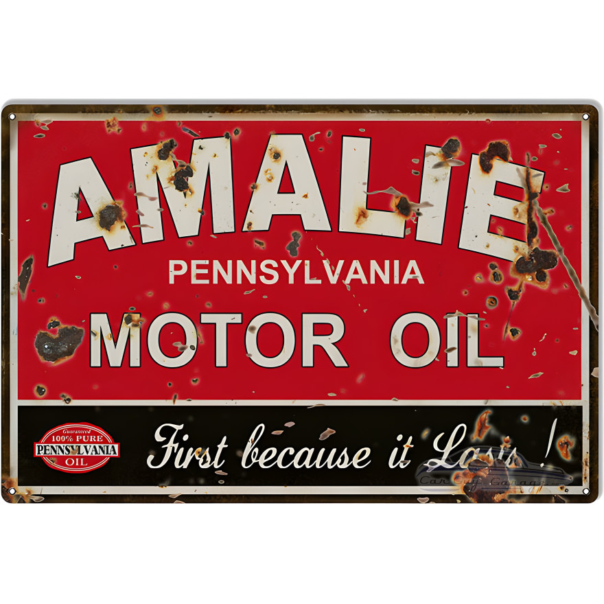 Amalie First Because It Lasts Motor Oil Metal Sign - 16" x 24" Amalie First Because It Lasts Motor Oil Metal Sign - 16" x 24"