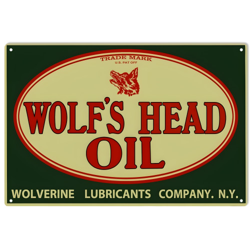 Wolf's Head Oil Wolverine Lubricants Company Metal Sign - 12" x 18"