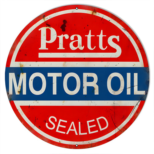 Pratts Motor Oil Metal Sign - 18" Round