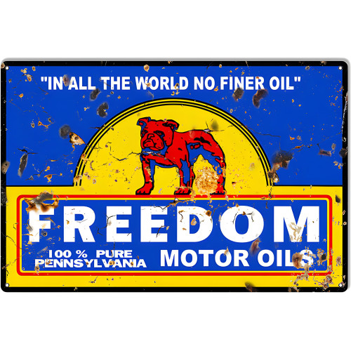 Freedom Motor Oils Reproduction Gas Station Metal Sign - 12" x 18"