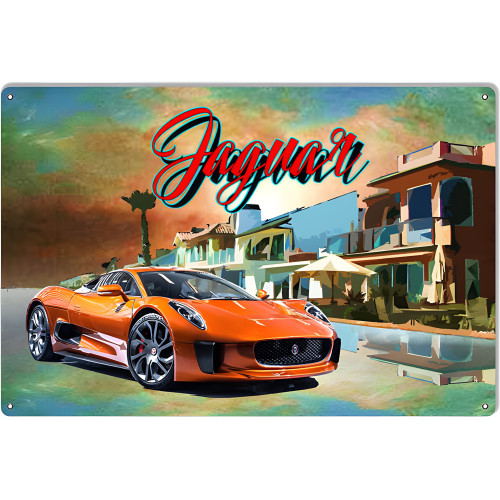 Jaguar Classic Car Man Cave Vintage Looking Metal Sign - 12" x 18"