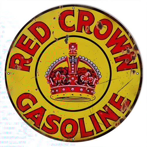 Red Crown Gasoline Motor Oil Metal Sign - 30" Round