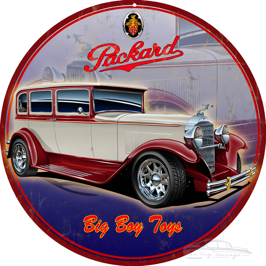 Packard Big Boy Toys Automobile Metal Sign - 14" Round Packard Big Boy Toys Automobile Metal Sign - 14" Round
