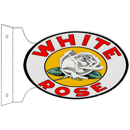 White Rose Flange Oval Metal Sign - 12" x 18"