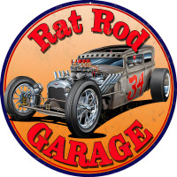 Rat Rod Garage Hot Rod Metal Sign - 14" Round