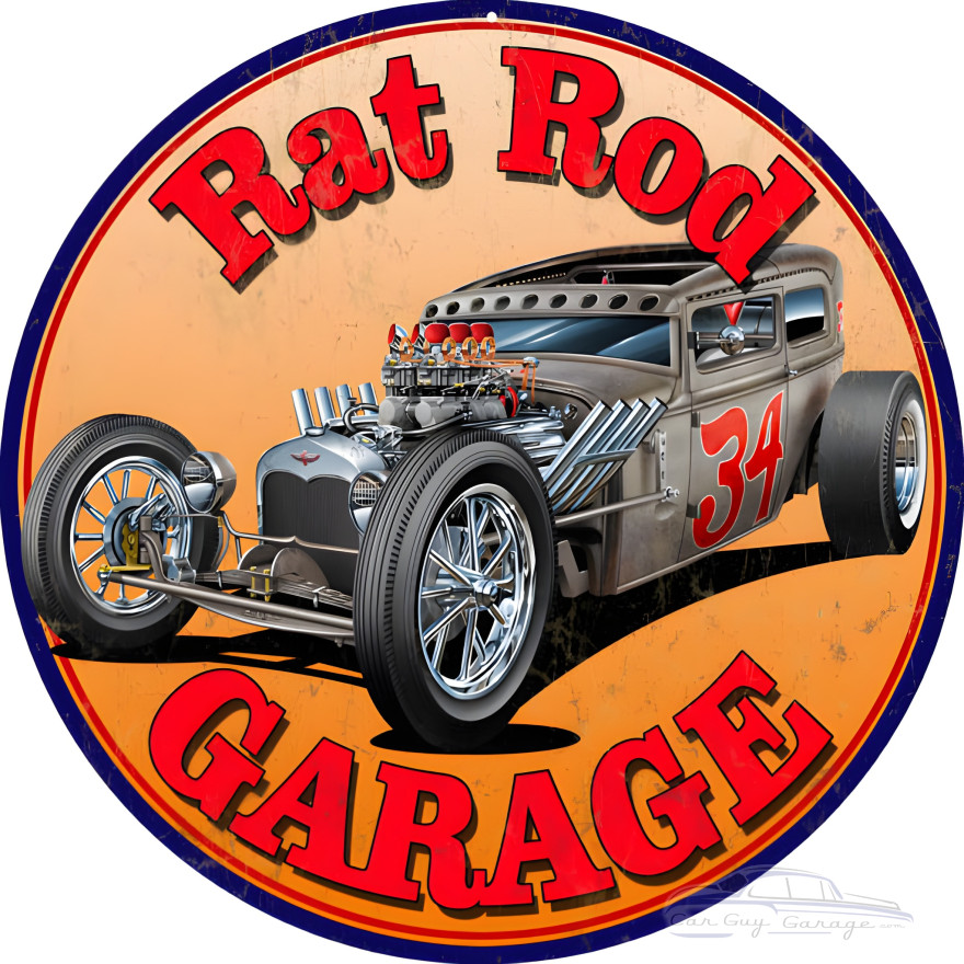 Rat Rod Garage Hot Rod Metal Sign - 14" Round Rat Rod Garage Hot Rod Metal Sign - 14" Round