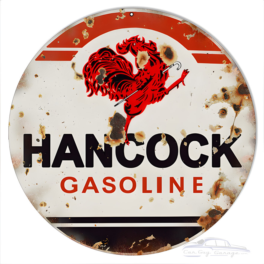 Hancock Gasoline Metal Sign - 14" Round Hancock Gasoline Metal Sign - 14" Round