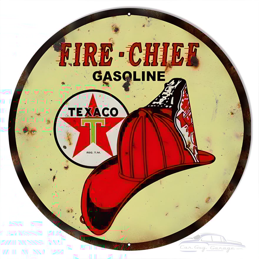 Texaco Fire Chief Gasoline Metal Sign - 18" Round Texaco Fire Chief Gasoline Metal Sign - 18" Round