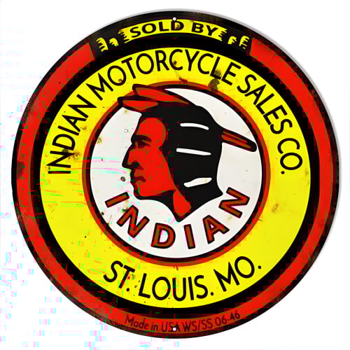 Indian Motorcycle Sales Reproduction Garage Shop Metal Sign - 18" Round