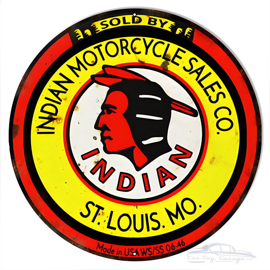 Indian Motorcycle Sales Reproduction Garage Shop Metal Sign - 18" Round Indian Motorcycle Sales Reproduction Garage Shop Metal Sign - 18" Round