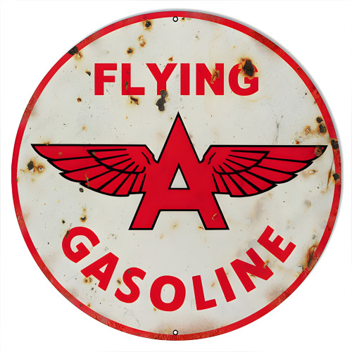 Flying A Gasoline Motor Oil Metal Sign - 18" Round