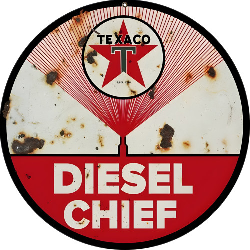 Texaco Diesel Chief Metal Sign - 14" Round