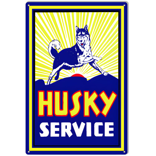Husky Service Gas Station Metal Sign - 12" x 18"