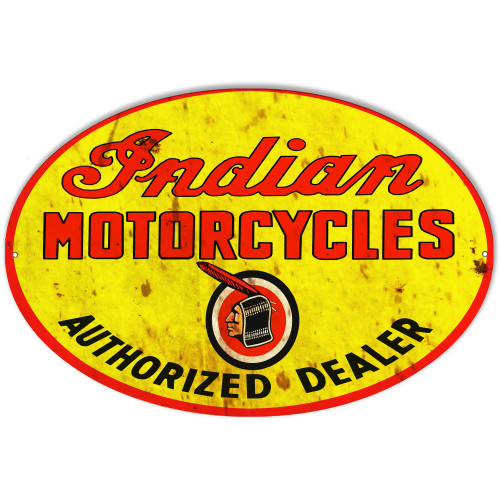 Indian Motorcycle Authorized Dealer Vintage Metal Sign - 9" x 14"