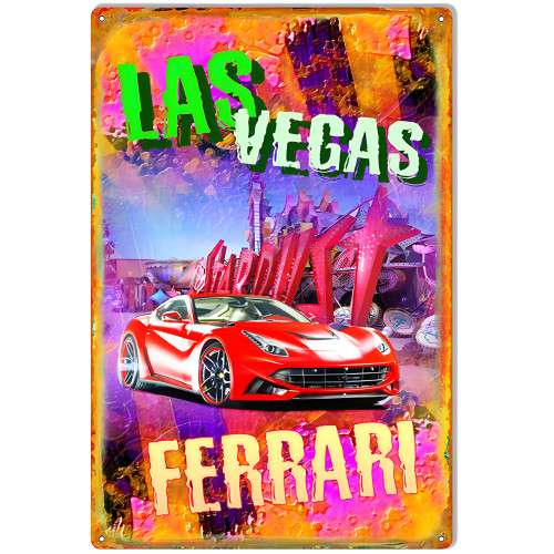 Las Vegas Ferrari Man Cave Metal Sign - 12" x 18"