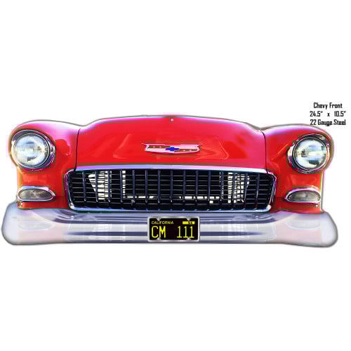 1955 Red Chevy Front End Metal Sign - 10.5" x 24.5"