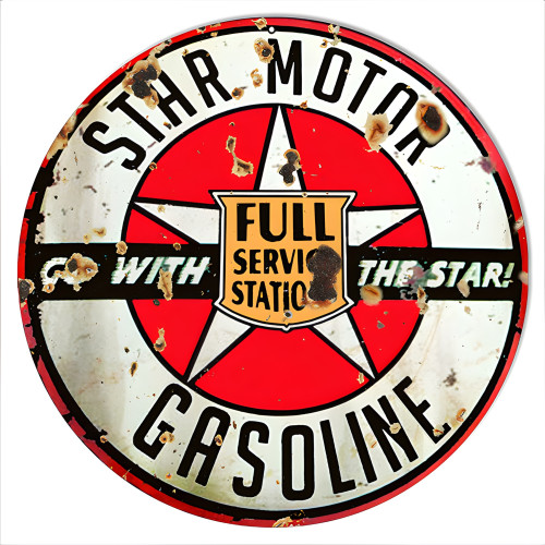 Go With Star Gasoline Metal Sign - 14" Round