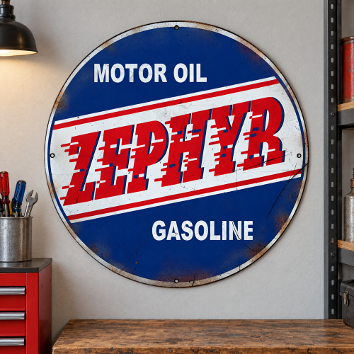 Zephyr Motor Oil Vintage Look Metal Sign - 30" Round