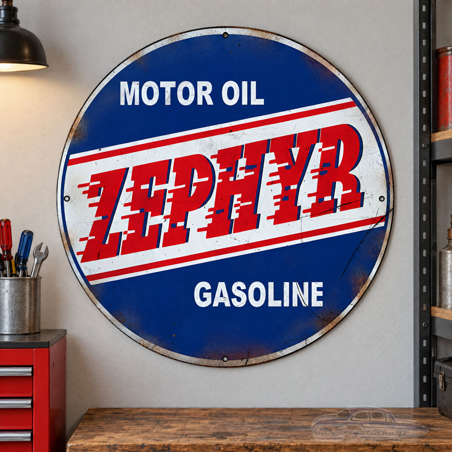 Zephyr Motor Oil Vintage Look Metal Sign - 30" Round