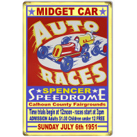 Spencer Speedrome Auto Races Motor Speedway Metal Sign - 12" x 18"
