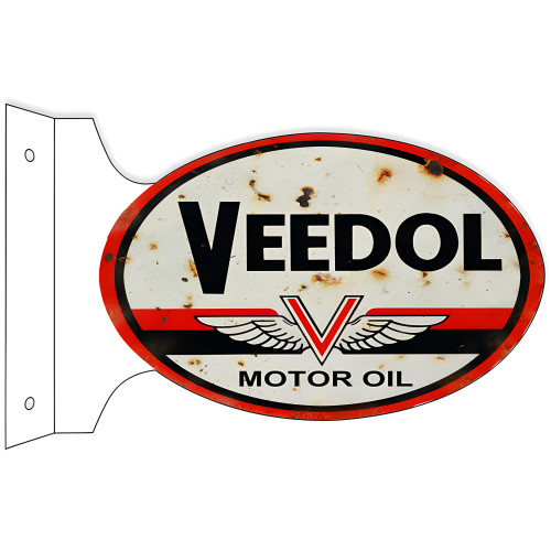 Veedol Motor Oil Double Sided Flange Metal Sign - 12" x 18"