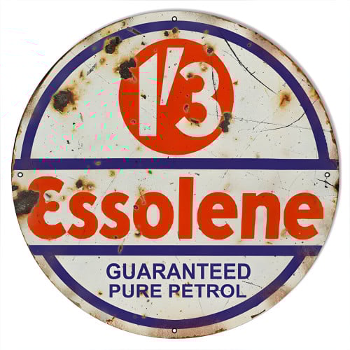 Extra Large Distressed Essolene Motor Oil Metal Sign - 24" Round