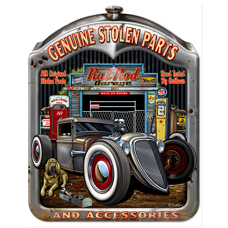 Genuine Stolen Parts Rat Rod Garage Metal Sign - 14" x 18" Genuine Stolen Parts Rat Rod Garage Metal Sign - 14" x 18"