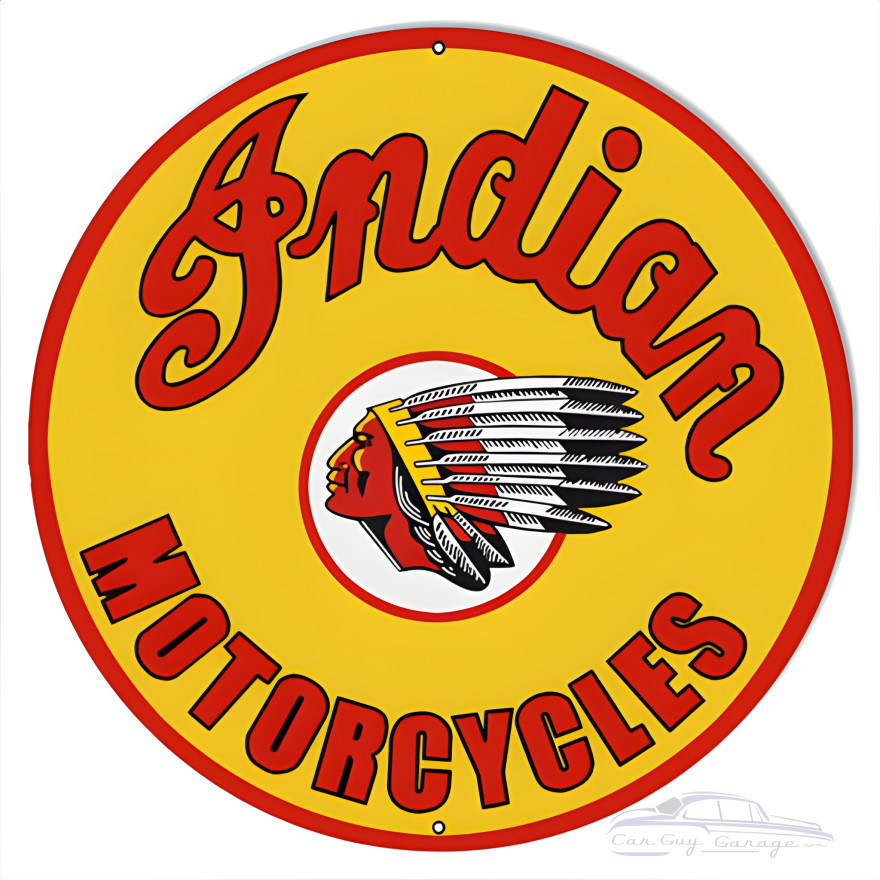 Indian Motorcycle Metal Sign - 24" Round Indian Motorcycle Metal Sign - 24" Round