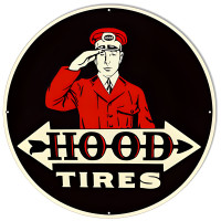 Large Hood Tires Reproduction Gas Station Metal Sign - 18" round