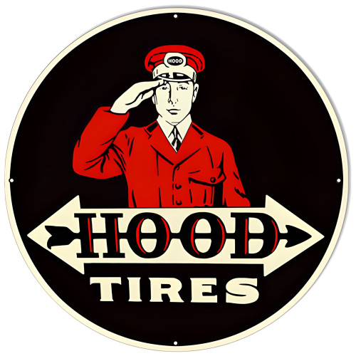 Large Hood Tires Reproduction Gas Station Metal Sign - 18" x 18"